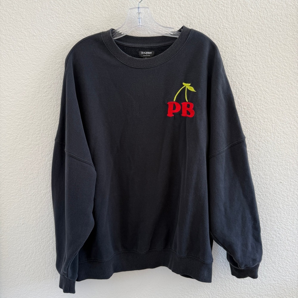 Playboy by PacSun Black Cherry PB Embroidered Fleece Sweatshirt L